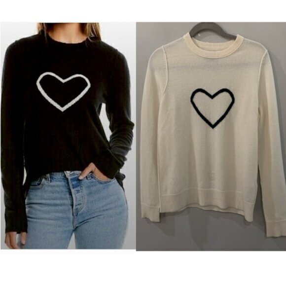 Zadig & Voltaire Sweater Miss Heart Cashmere Crewneck In Cream Black
